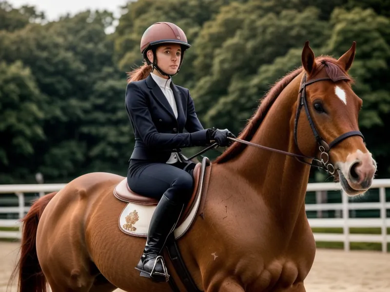 Épaule en dedans en carrière : cavalière amateur travaillant la musculation de son cheval en dressage