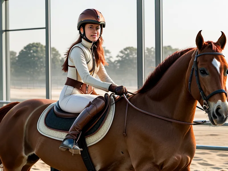 Détail de la jambe et de la descente de talon d'une cavalière en dressage amateur à Saumur