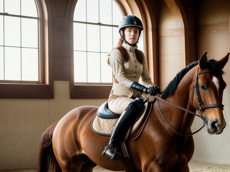 Vue depuis la selle sur la ligne centrale d'une carrière, repère clé pour l'équilibre du cheval en serpentine