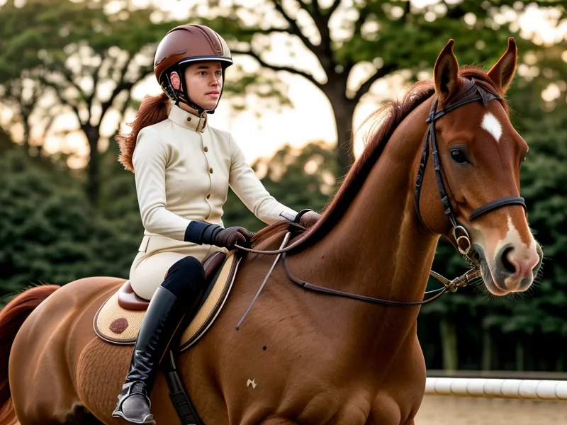 Cavalière amateur en plein appuyer dressage avec une position du cavalier stable et un bon contact de la main