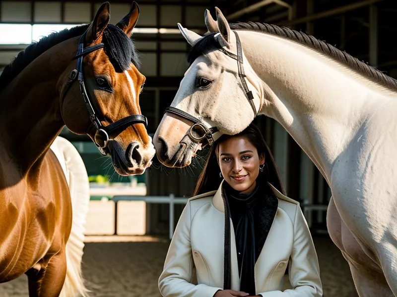 Moment de complicité après une séance de dressage amateur réussie, progression de cavalière près de Saumur