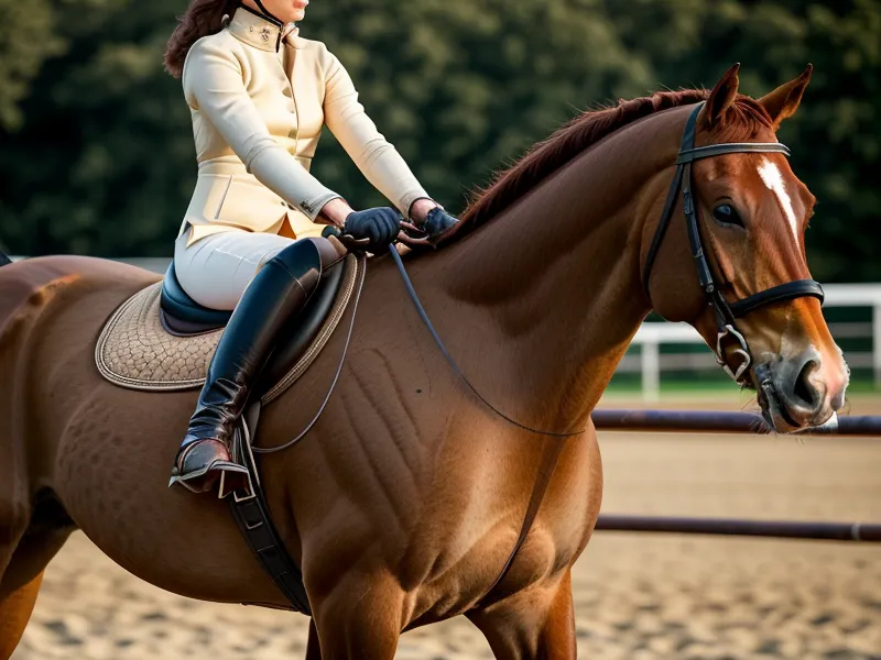 Gros plan sur l'épaule externe du cheval, repère visuel du trot enlevé pour une cavalière en reprise de dressage débutant