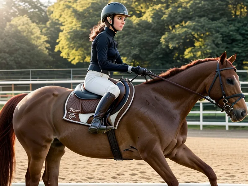 Détail du bassin et de l'assiette d'une cavalière amateur, sensations équestres du trot enlevé en dressage débutant