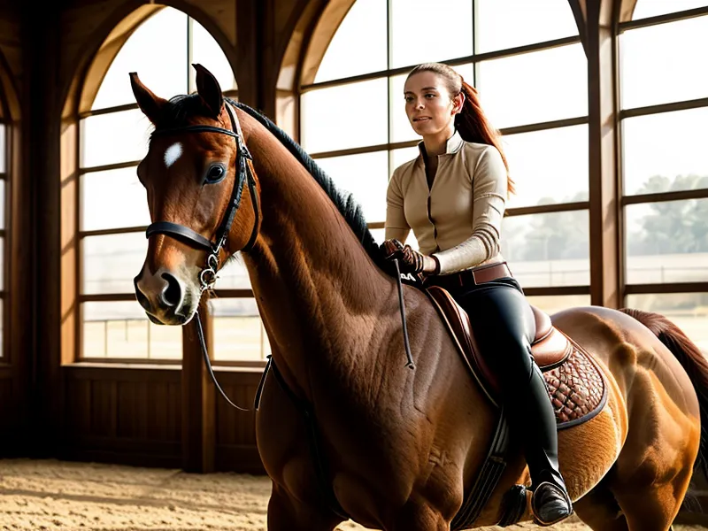 Transition de dressage montrant l'engagement des postérieurs et l'équilibre du cheval