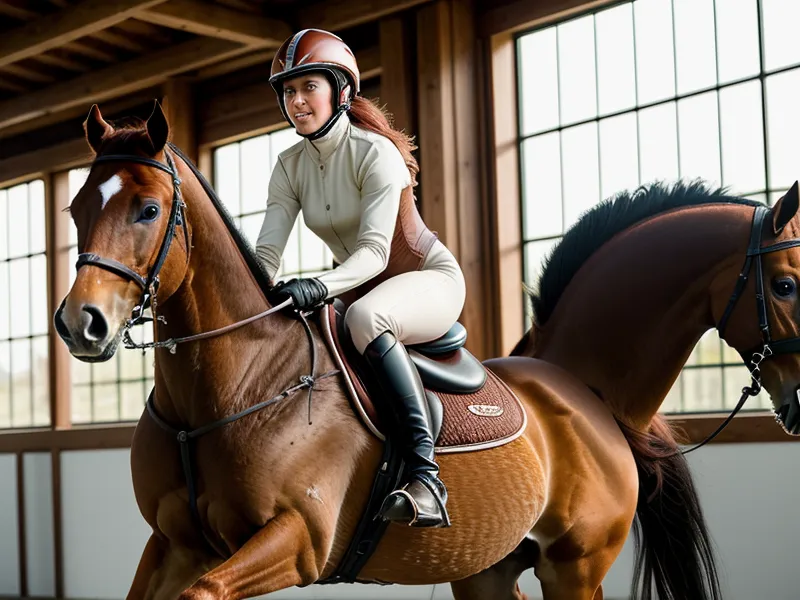 Rêne extérieure et stabilisation du cheval en dressage amateur, cavalière en club près de Saumur