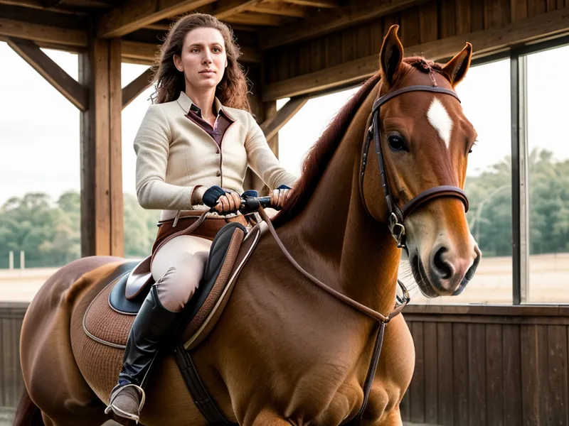 Dressage amateur en club : cavalière préparant le passage d'un coin de carrière 20x40 m