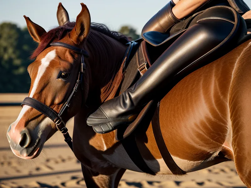 Jambe de cavalière agissant sur le flanc du cheval, détail technique pour un doubler en dressage amateur