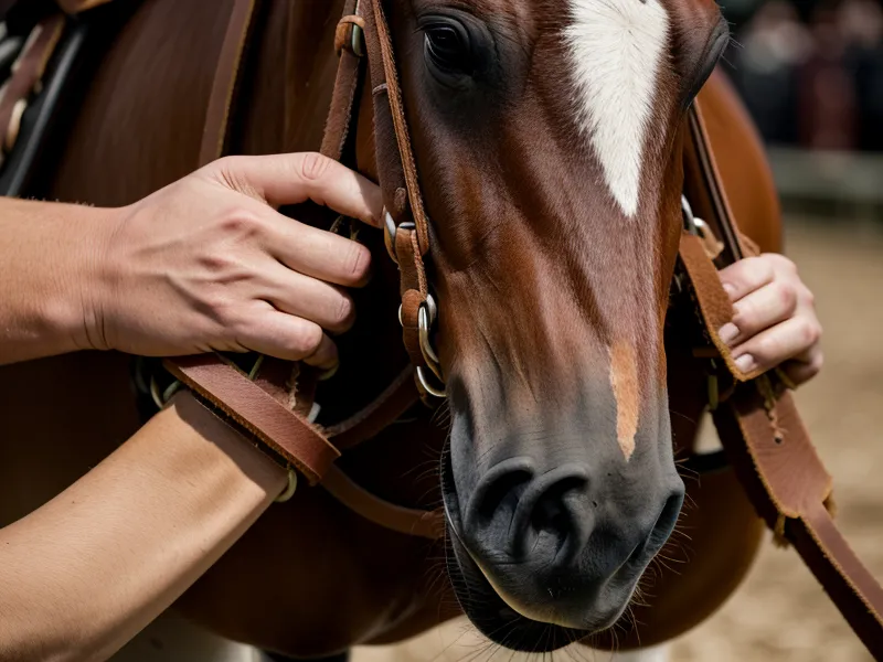 Contact des mains pendant une extension d'encolure en dressage amateur, rênes allongées progressivement