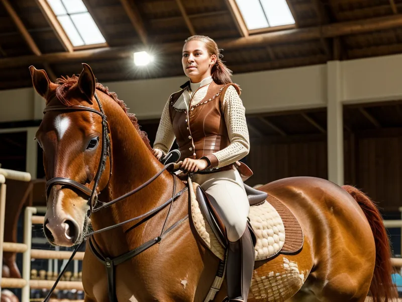 Flexion de la nuque d'un cheval en contre-pli pendant une séance de dressage amateur