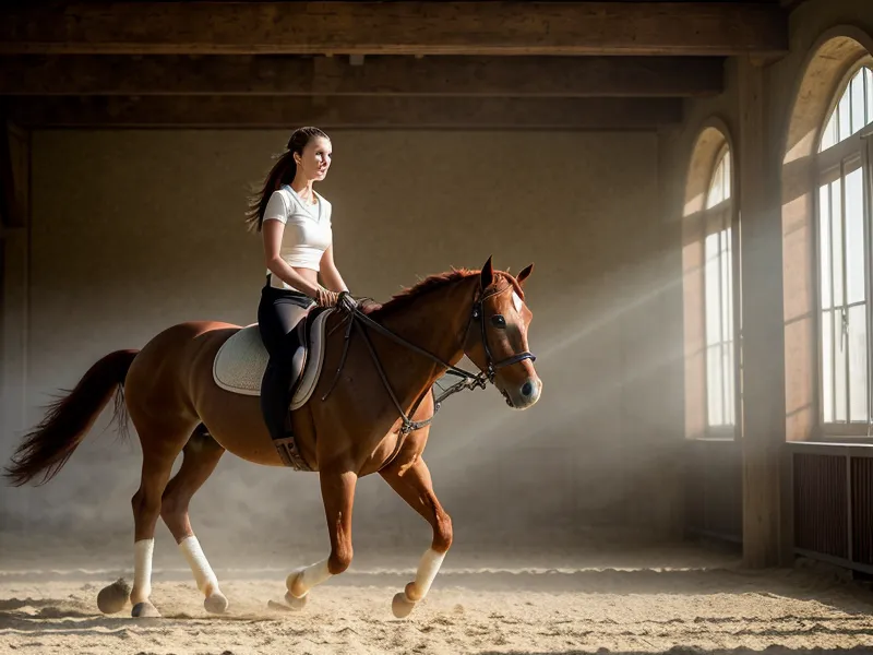 Réglage des aides de jambe d'une cavalière pendant un exercice de souplesse en dressage