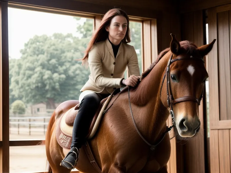 Cavalière amateur travaillant la rectitude du cheval sur une piste de dressage près de Saumur