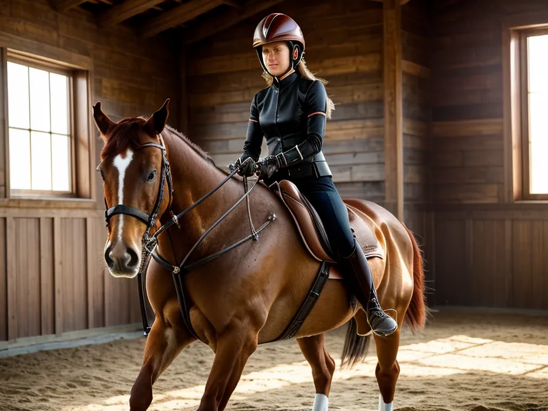 Vue arrière d'une cavalière amateur en dressage, posture recherchée pour la rectitude du cheval près de Saumur