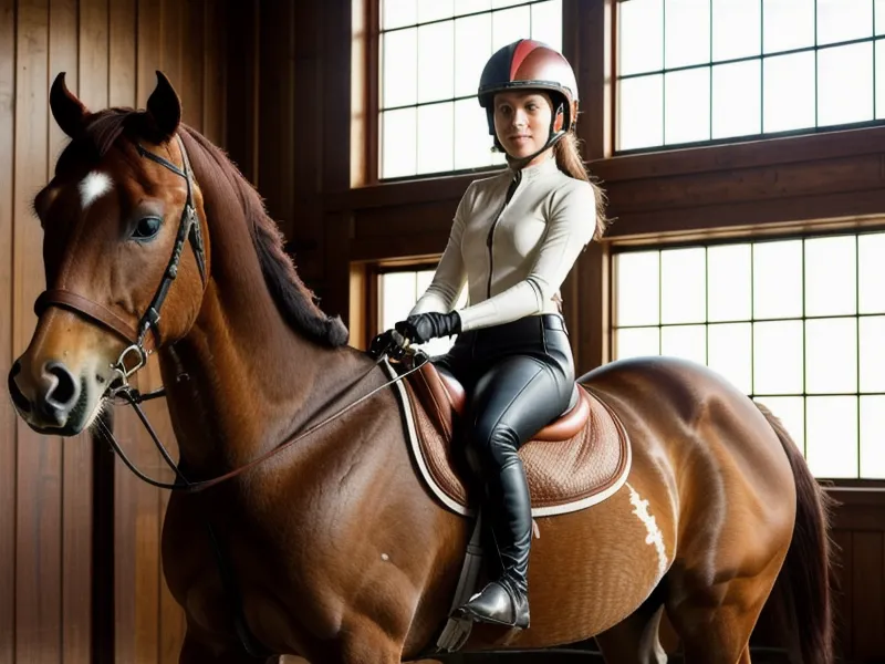 Cavalière travaillant la contraction abdominale et l'équilibre en selle lors d'une reprise de dressage amateur