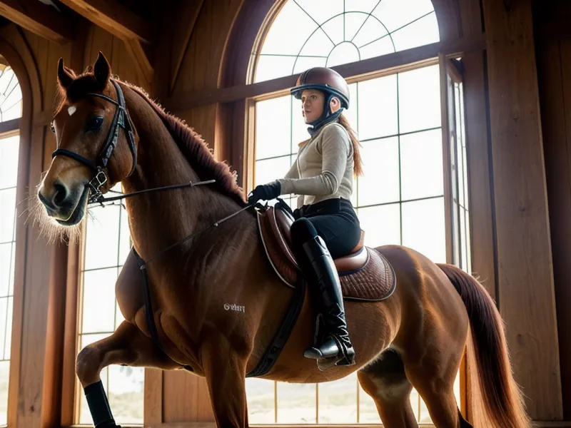 Cheval et cavalière amateur en appuyer, déplacement sur deux pistes pour progresser en dressage